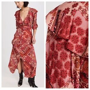 New! Free People Lennon floral ruffle trim midi dress 15726